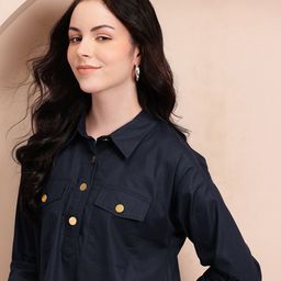 Mast & Harbour Cotton Roll-Up Sleeves Shirt Dress-image-74