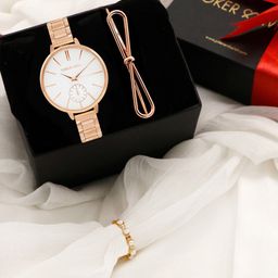 JOKER & WITCH Women White & Rose Gold-Toned Happy Days Rosegold Love Triangle Gift Set JWLT55-image-5