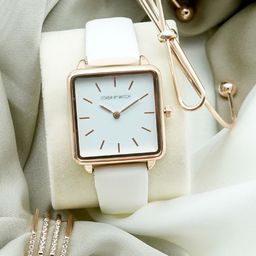 JOKER & WITCH Women Gold-Toned & White Frosty Love Triangle Watch Gift Set JWLT192-image-26