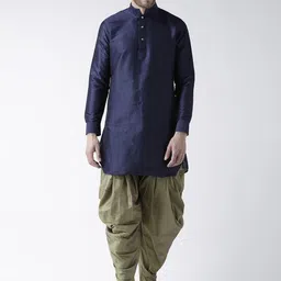 DEYANN Men Navy Blue & Green Solid Kurta with Patiala-picture-7