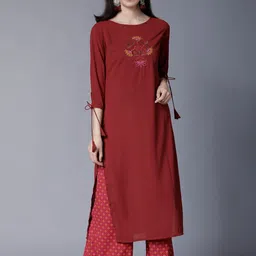 Vishudh Women Maroon Embroidered Straight Kurta-image-47