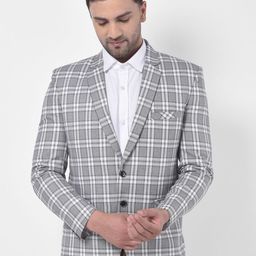 LUXURAZI Men White & Grey Checked Slim-Fit Single-Breasted Blazer-30