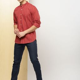 INVICTUS Men Rust Orange & White Slim Fit Vertical Stripes Casual Shirt-image-88