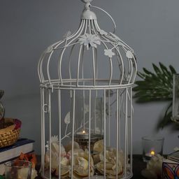 Homesake White Bird Cage with Floral Vine with hanging chain-image-30