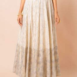 INDYA Women White & Gold-Colored Foil Printed Sustainable Flared Maxi Skirt-picture-17