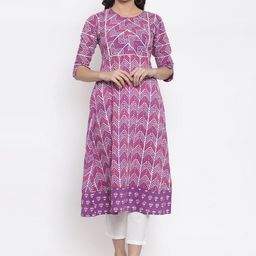 Indibelle Women Purple & White Printed Kurta with Trousers-image-98
