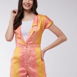 Zima Leto Women Peach-Coloured & Yellow Printed Playsuit-picture-34