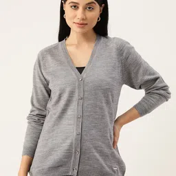 Monte Carlo Women Solid V-Neck Cardigan-image-42