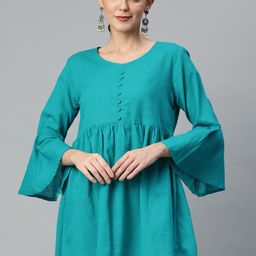 SVARCHI Teal Green Pure Cotton Solid A-Line Top-image-62
