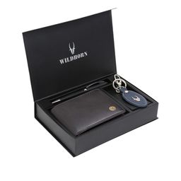 WildHorn Men Black & Blue RFID Protected Genuine Leather Accessory Gift Set-57