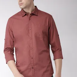 HIGHLANDER Men Rust Slim Fit Solid Casual Shirt-image-35