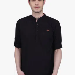 Kuons Avenue Men Black Solid Straight Kurta-image-32
