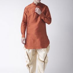 DEYANN Men Orange & Cream-Coloured Solid Kurta with Patiala-15