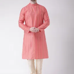 DEYANN Men Pink & Cream-Coloured Self Design Kurta with Churidar-20