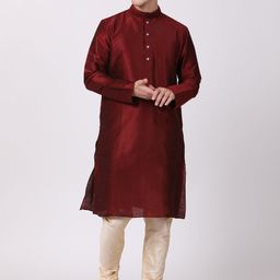 TABARD Men Maroon Solid Straight Kurta-14