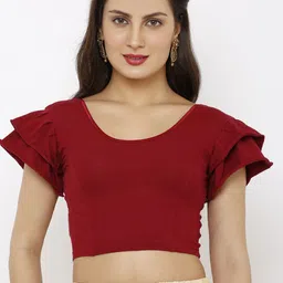 SALWAR STUDIO Women Maroon Solid Saree Blouse-image-21