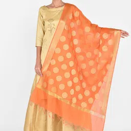 Dupatta Bazaar Orange & Gold-Toned Woven Design Dupatta-21