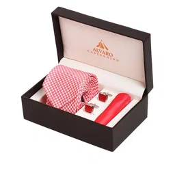 Alvaro Castagnino Men Red & White Woven-Design Accessory Gift Set-image-59