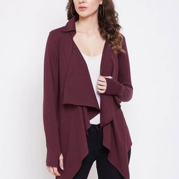 Hypernation Women Maroon Solid Open Front Shrug-9