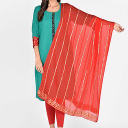 Dupatta Bazaar Red & Gold-Toned Gotta Patti Dupatta-0