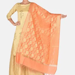 Dupatta Bazaar Peach-Coloured & Gold-Toned Woven Design Dupatta-53