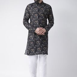 Hangup Men Black & White Printed Kurta with Pyjamas-picture-5