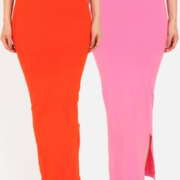Beau Design Women Pack Of 2 Orange & Pink Solid Saree Shapewears-image-82