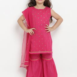 Bitiya by Bhama Girls Fuchsia Printed Kurta with Sharara & Dupatta-picture-51