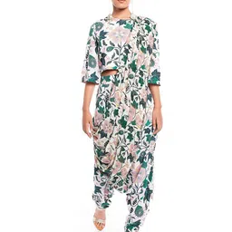 PS PRET BY PAYAL SINGHAL Women White & Green Printed Top with Dhoti Pants-image-19