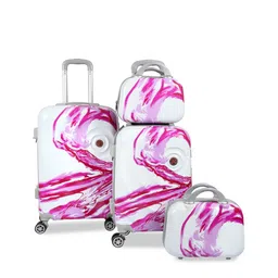 Polo Class Unisex Set Of 4 Pink & White Printed Trolley & Vanity Bags-34