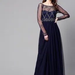STREET 9 Navy Blue Embellished Maxi Dress-image-24