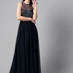 STREET 9 Women Navy Blue Solid Maxi Dress-image-60
