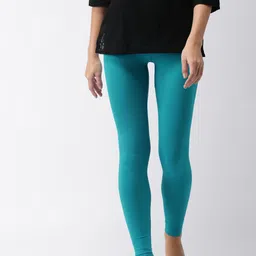 Go Colors Women Turquoise Blue Solid Ankle Length Leggings-image-92