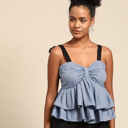 WoowZerz Geometric Print Ruffles Cotton Peplum Top-picture-7