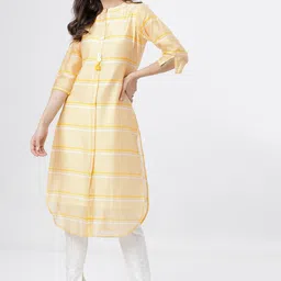 Vishudh Women Yellow & Off White Striped Pathani Kurta-picture-9
