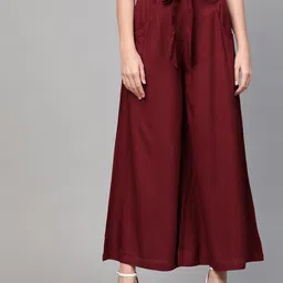 Idalia Women Maroon Solid Flared Palazzos-image-67