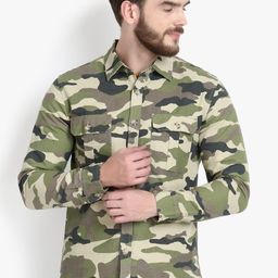 Kotty Men Green Camouflage Lightweight Denim Jacket-42