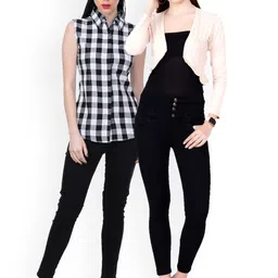 SCORPIUS Women Set of 2 Black Shirt & Peach Shrug-1