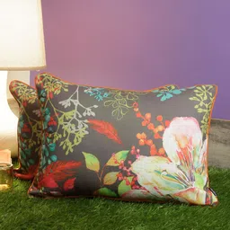 Soumya Taupe & Orange Set of 2 Floral Rectangle Cushion Covers-41