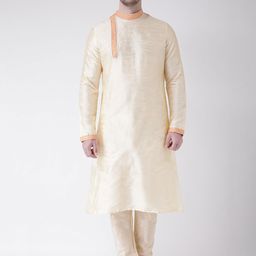 DEYANN Men Cream-Coloured Self Design Kurta with Churidar-picture-15