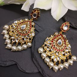 Fida Gold-Toned & Red Contemporary Drop Earrings-18