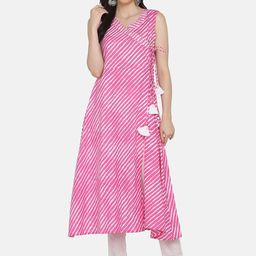 Saanjh Women Pink & White Striped Kurta with Trousers-image-14