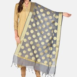 Dupatta Bazaar Grey & Gold-Toned Woven Design Dupatta-12