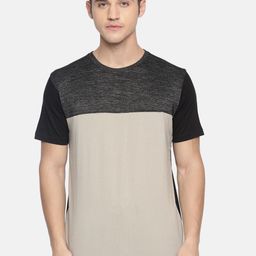 ARISE Men Charcoal Grey  Beige Colourblocked Round Neck Pure Cotton T-shirt-image-30
