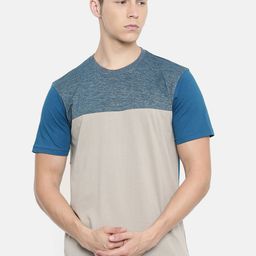 ARISE Men Grey  Teal Blue Colourblocked Round Neck Pure Cotton T-shirt-image-94