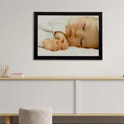 eCraftIndia Black & White Cute Baby Satin Matt Textured UV Wall Art-33