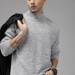 The Roadster Lifestyle Co. Men Grey Melange Acrylic Solid Turtle Neck Pullover-picture-13
