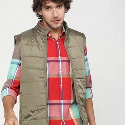HIGHLANDER Men Brown Checked Padded Jacket-image-97