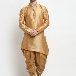 Benstoke Men Copper-Toned Dupion Silk Kurta with Dhoti Pants-picture-31