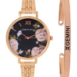 JOKER & WITCH Women Black & Rose Gold-Toned Fleur Gemini Watch & Bracelet Gift Set JWBS291-image-38
